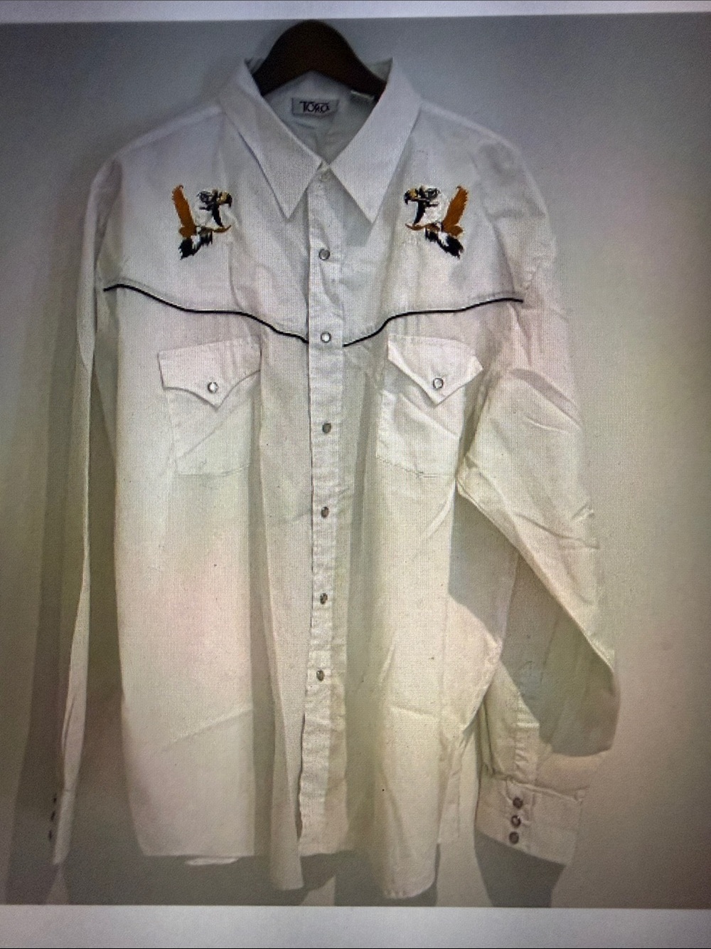 TORO Men White Embroidered Eagle Pearl Snaps Long Sleeve Western Shirt Size 2XL